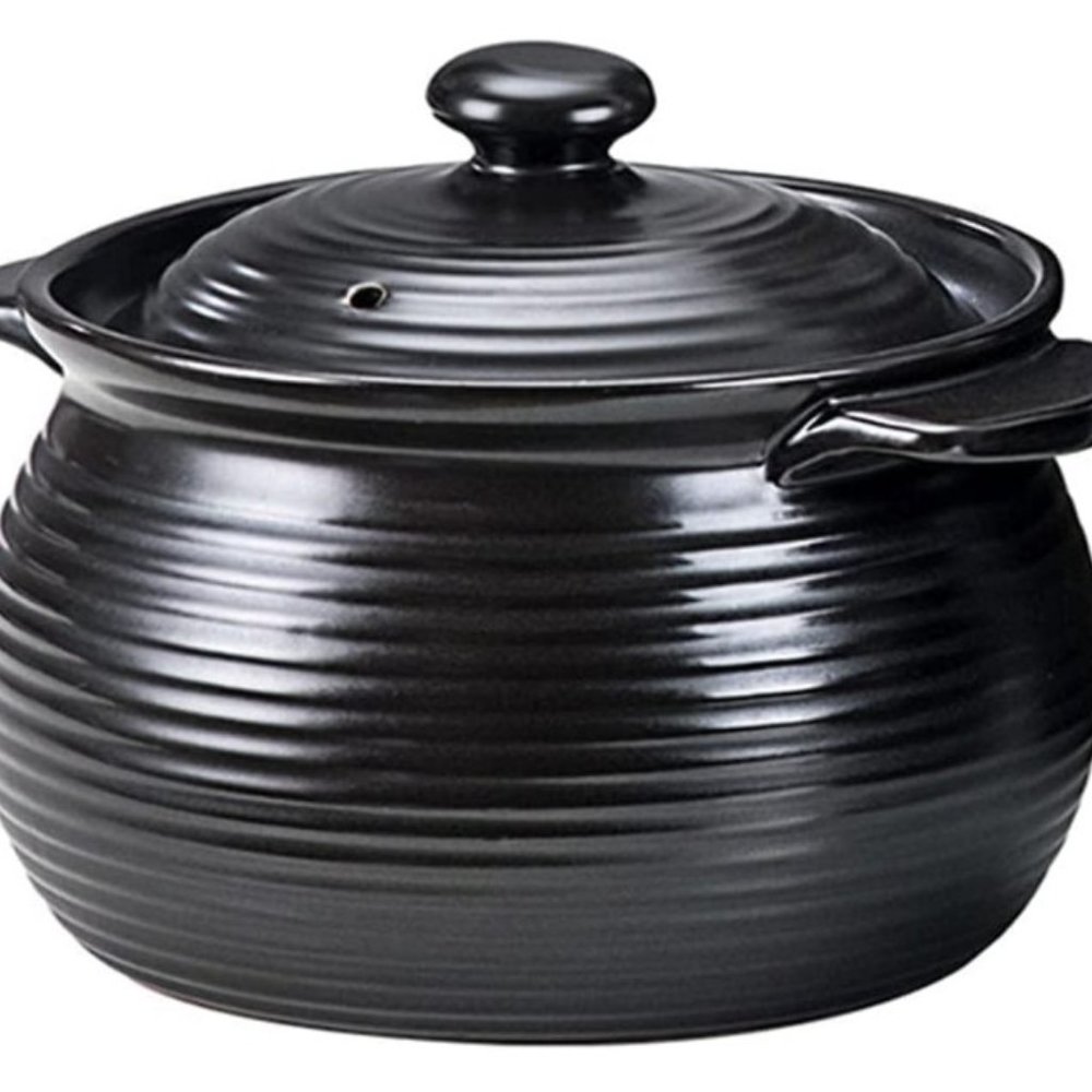 1.5L - JAPANESE CLAY POT - TERRACOTTA CASSEROLE w/ LID  (Black)